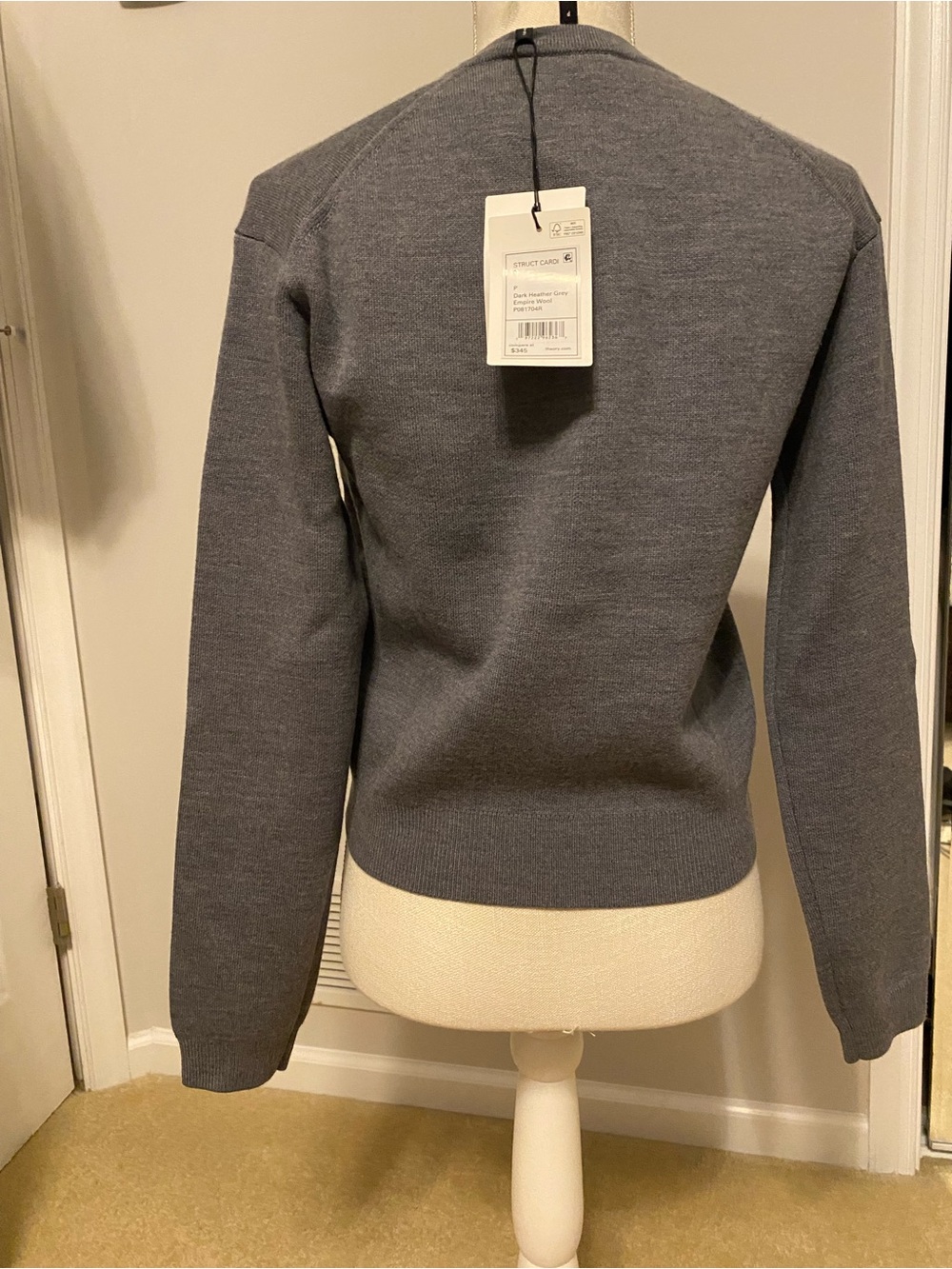 Theory Women's Crewneck Button-Front Cardigan in Heather Gray -NWT - Picture 2 of 5